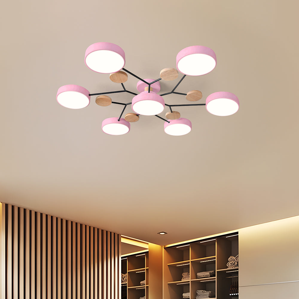 Contemporary Round Iron LED Semi-Flush Chandelier Pink 7Lights-D94*H14CM White Light NALANI