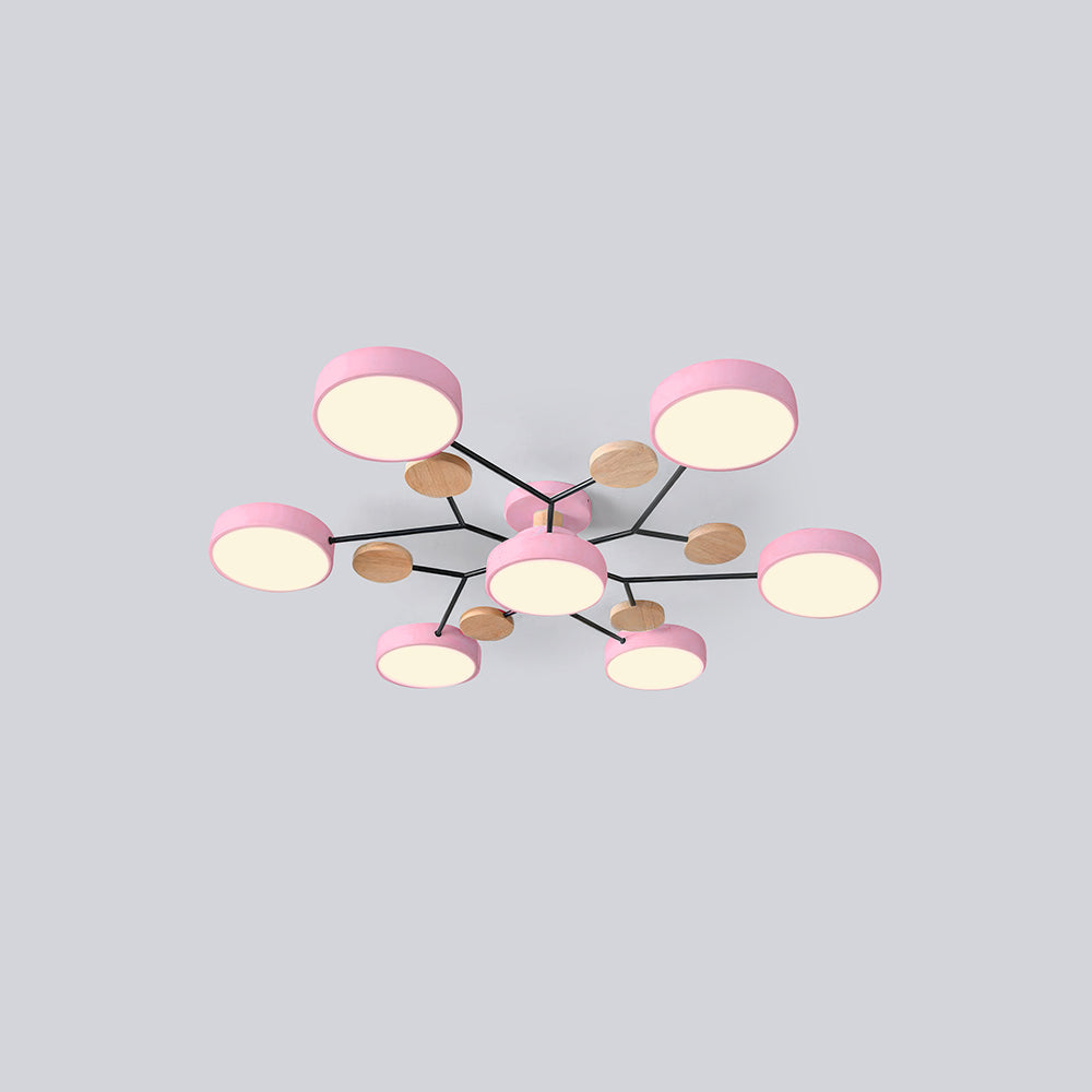 Contemporary Round Iron LED Semi-Flush Chandelier Pink 7Lights-D94*H14CM NALANI