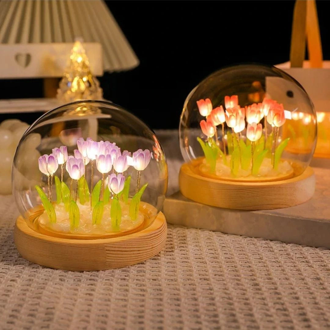 Graceful Tulip Light Under Glass Dome for Soothing Ambiance NaLani