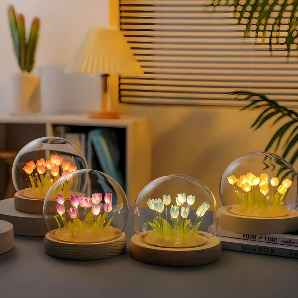 Graceful Tulip Light Under Glass Dome for Soothing Ambiance NaLani
