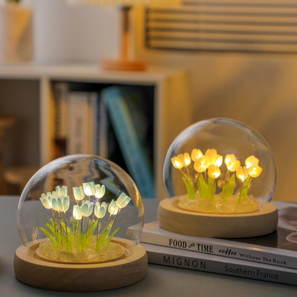 Graceful Tulip Light Under Glass Dome for Soothing Ambiance NaLani