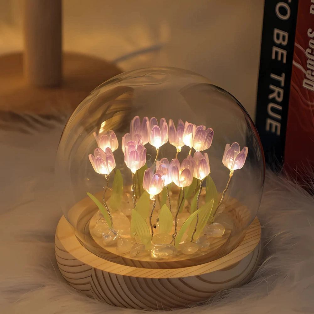 Graceful Tulip Light Under Glass Dome for Soothing Ambiance Purple NaLani