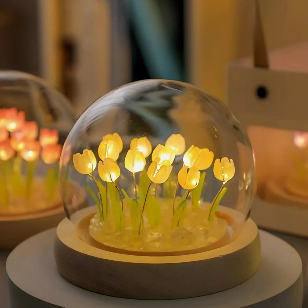 Graceful Tulip Light Under Glass Dome for Soothing Ambiance Yellow NaLani
