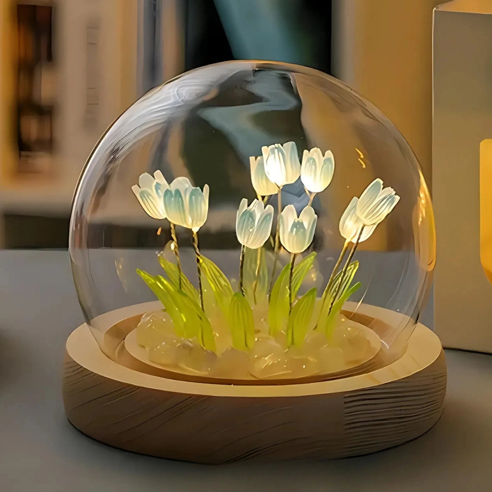 Graceful Tulip Light Under Glass Dome for Soothing Ambiance Blue NaLani
