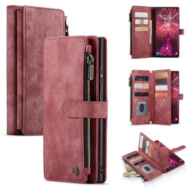 Leather Wallet Case With Zipper For Smartphones Card Slots-Portemonnees-NaLani