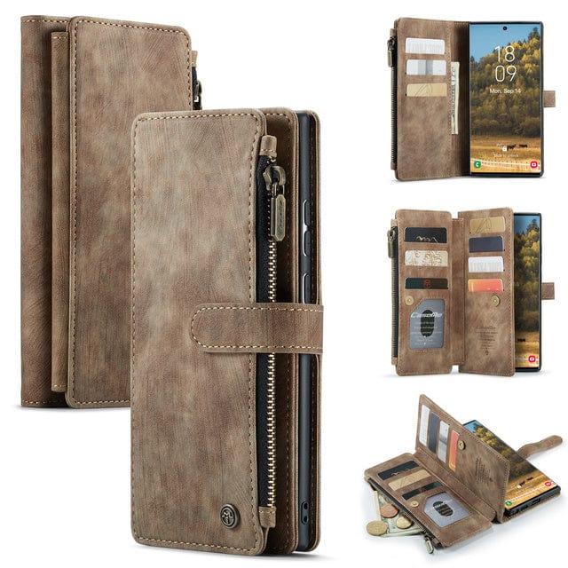 Leather Wallet Case With Zipper For Smartphones Card Slots-Portemonnees-NaLani