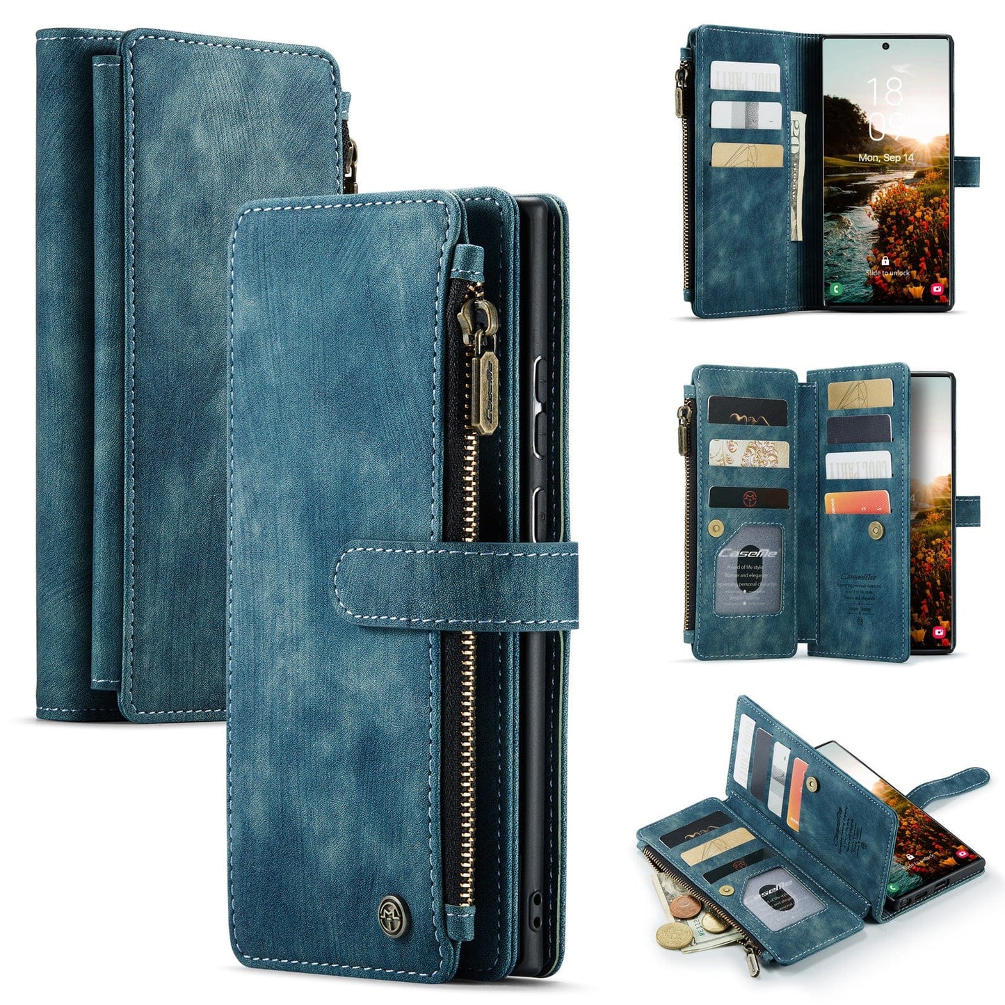 Leather Wallet Case With Zipper For Smartphones Card Slots-Portemonnees-NaLani