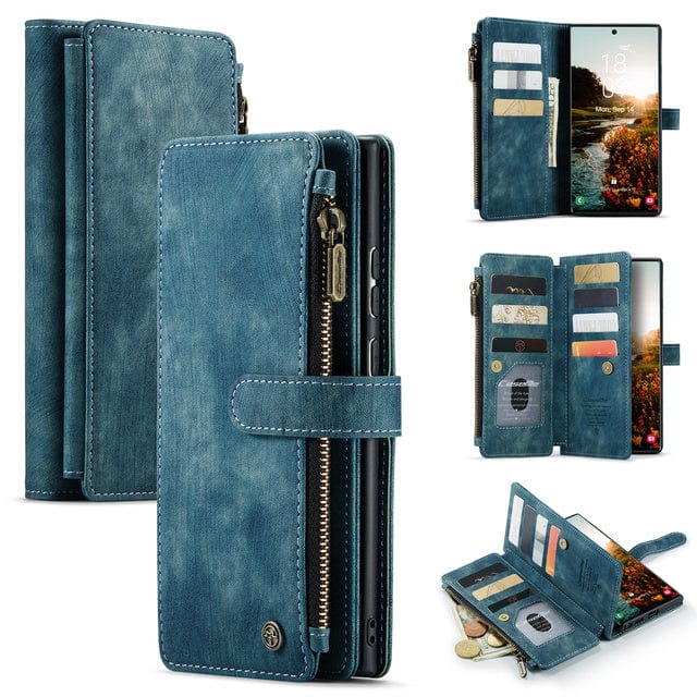 Leather Wallet Case With Zipper For Smartphones Card Slots-Portemonnees-NaLani