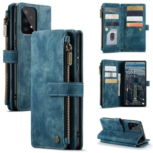 Leather Zipper Wallet Case For A Series Phones With Cards-Portemonnees-NaLani