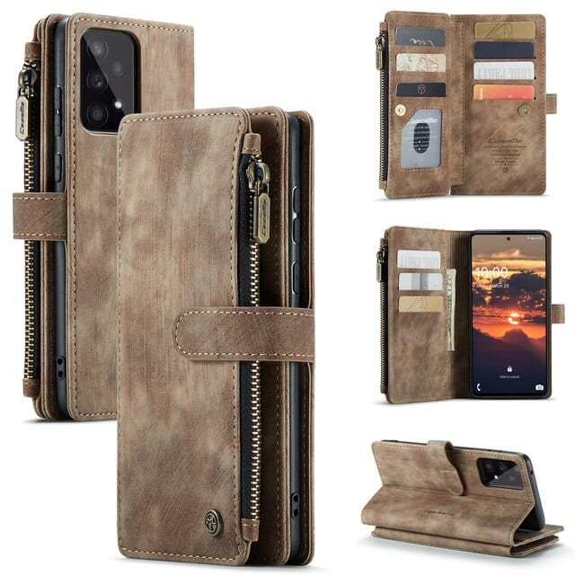 Leather Zipper Wallet Case For A Series Phones With Cards-Portemonnees-NaLani