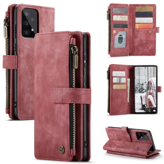 Leather Zipper Wallet Case For A Series Phones With Cards-Portemonnees-NaLani