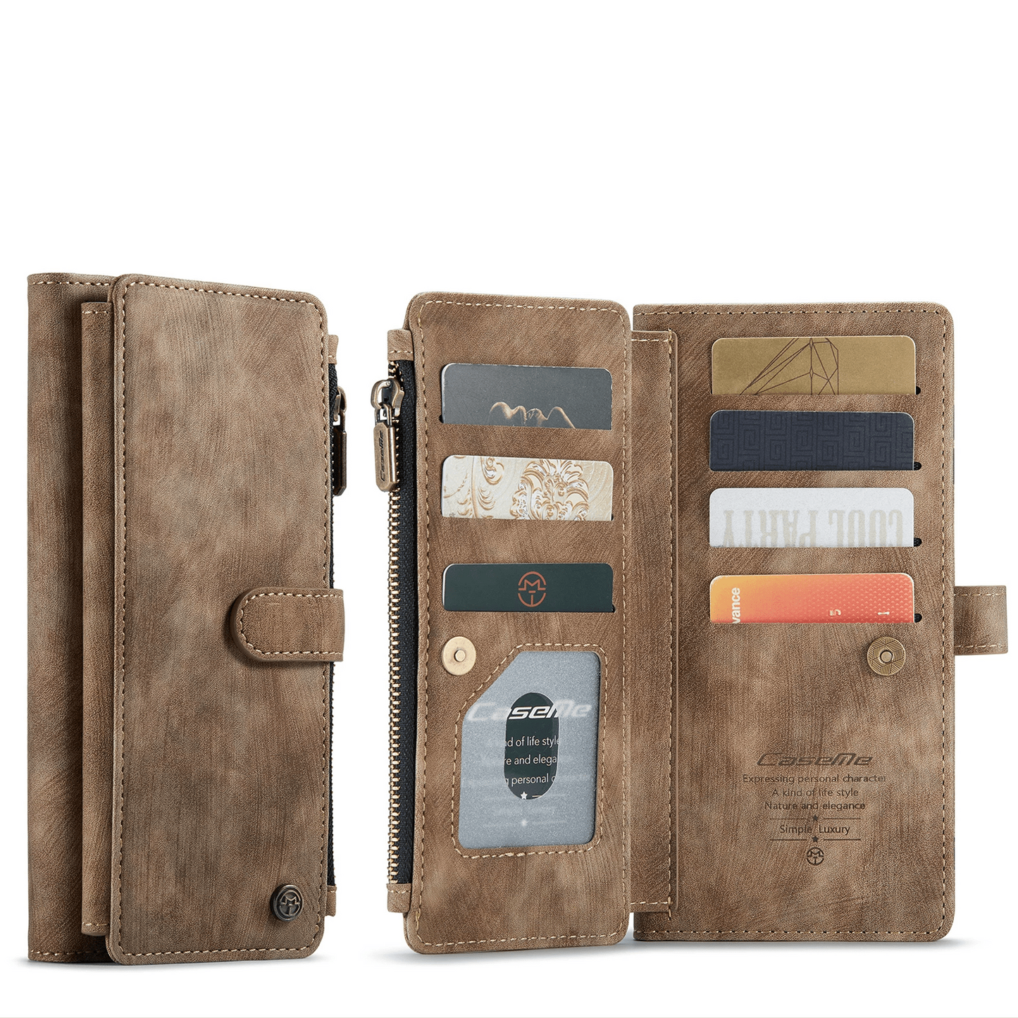 Leather Zipper Wallet Case For A Series Phones With Cards-Portemonnees-NaLani