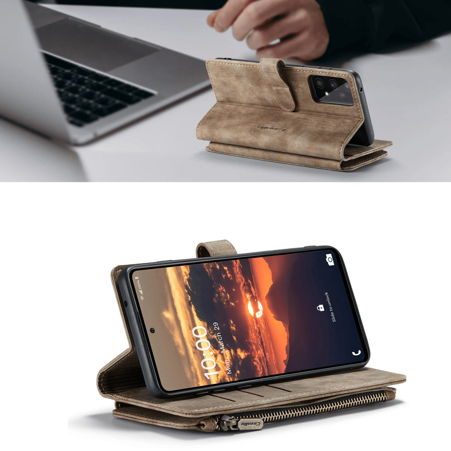 Leather Zipper Wallet Case For A Series Phones With Cards-Portemonnees-NaLani