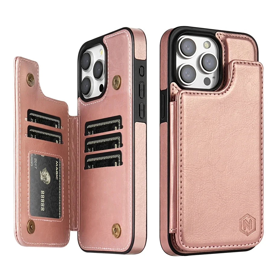 Luxury Leather Phone Case With Card Slots Magnetic Closure NALANI