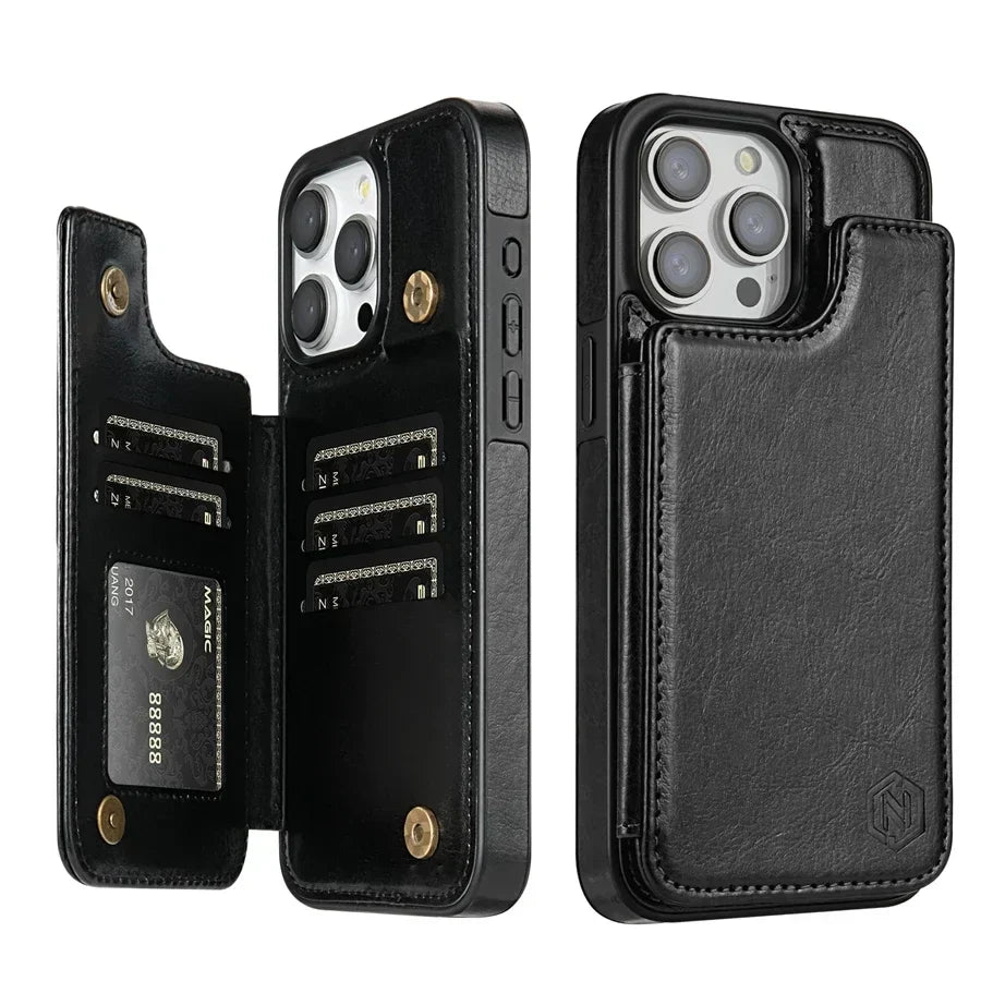 Luxury Leather Phone Case With Card Slots Magnetic Closure NALANI
