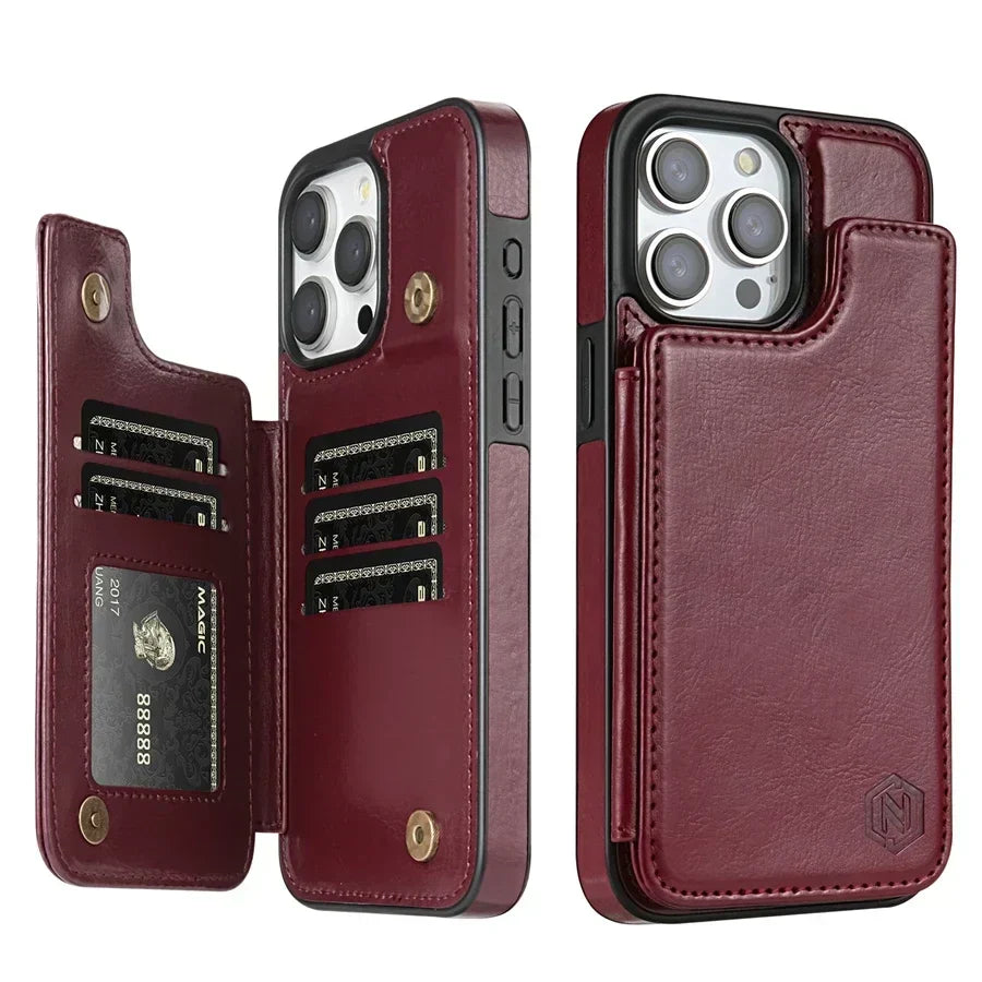 Luxury Leather Phone Case With Card Slots Magnetic Closure NALANI