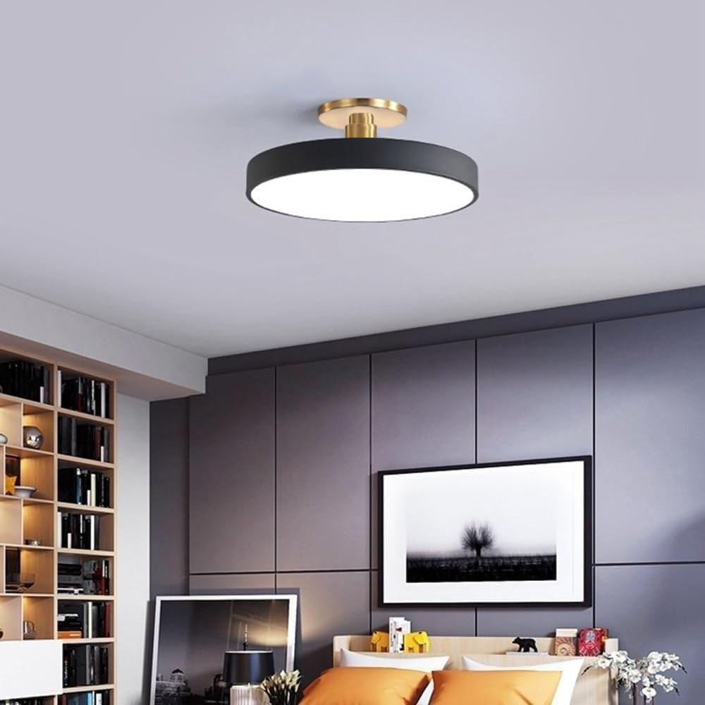 Modern Concise Circular LED Semi Flush Mount Ceiling Light 50cm Black D60cm*H13cm-48W NALANI