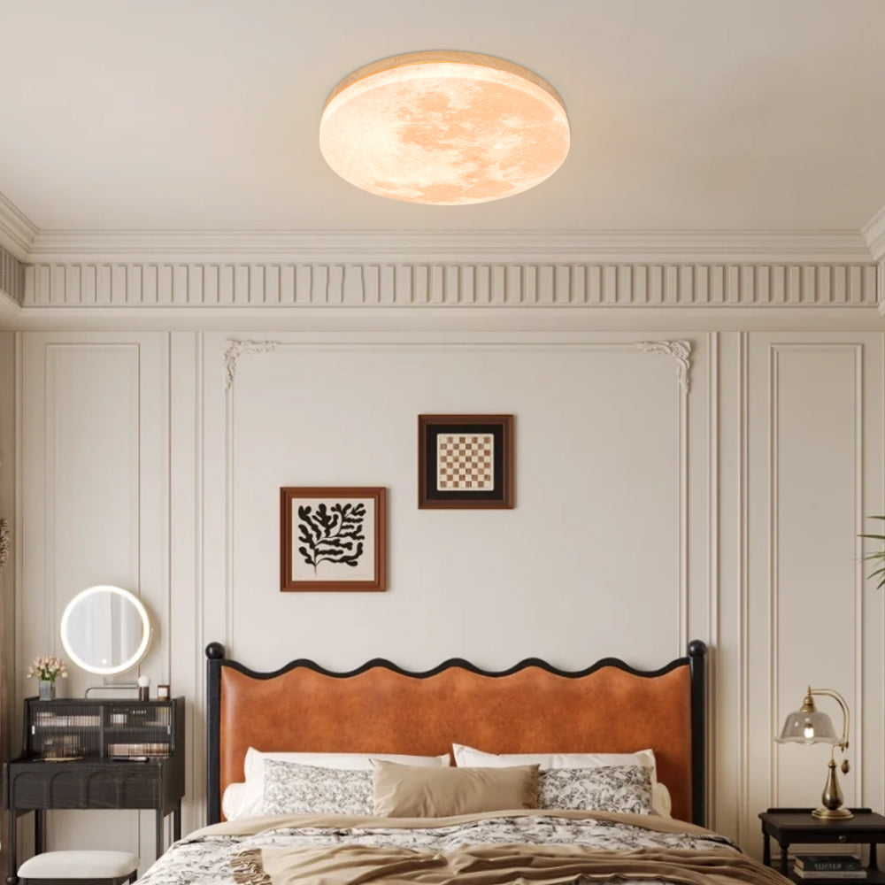 Simple Minimalist Moon Round LED Ceiling Light for Modern Homes Wood D26*H5CM Neutral Light NALANI