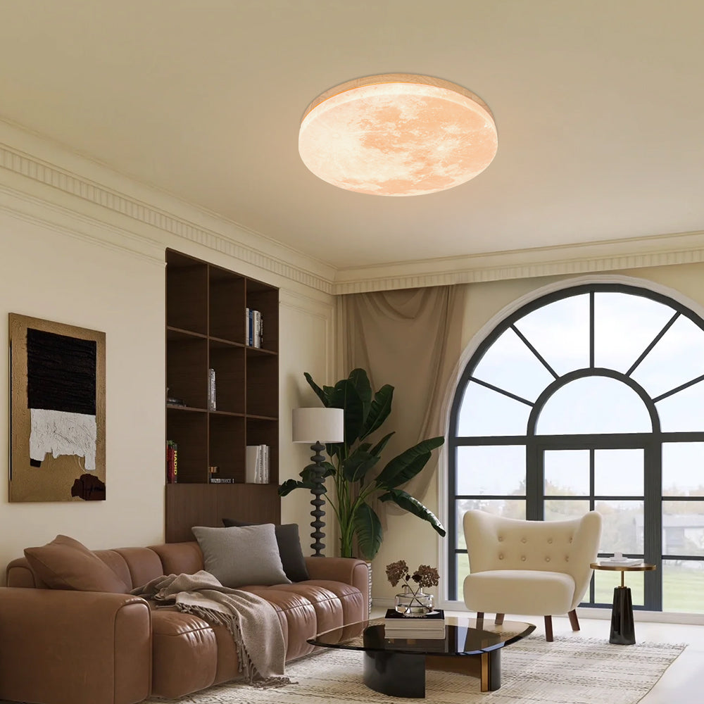 Simple Minimalist Moon Round LED Ceiling Light for Modern Homes Wood D26*H5CM NALANI