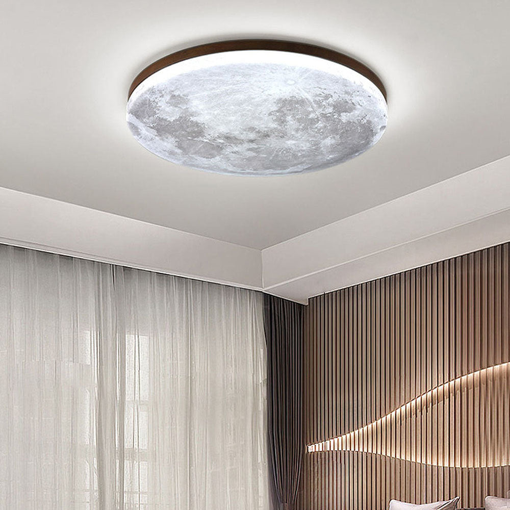 Simple Minimalist Moon Round LED Ceiling Light for Modern Homes Walnut White Light NALANI