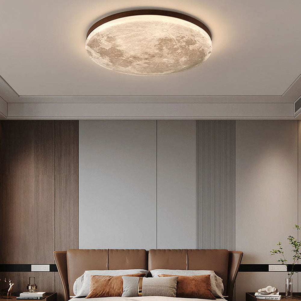 Simple Minimalist Moon Round LED Ceiling Light for Modern Homes Walnut NALANI