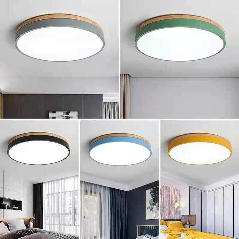 Wooden Round Shape Flush Ceiling Lights For Living Room NALANI
