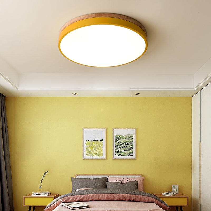 Wooden Round Shape Flush Ceiling Lights For Living Room NALANI