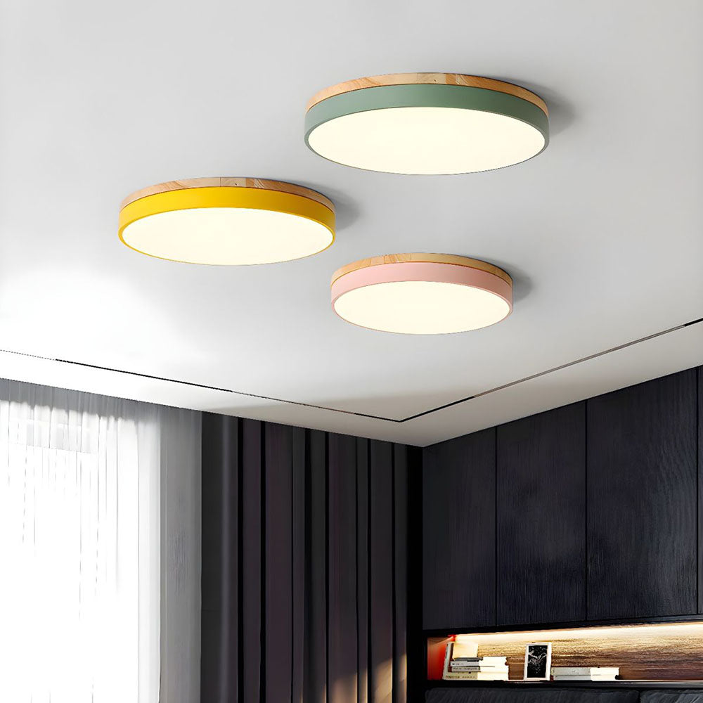 Wooden Round Shape Flush Ceiling Lights For Living Room NALANI