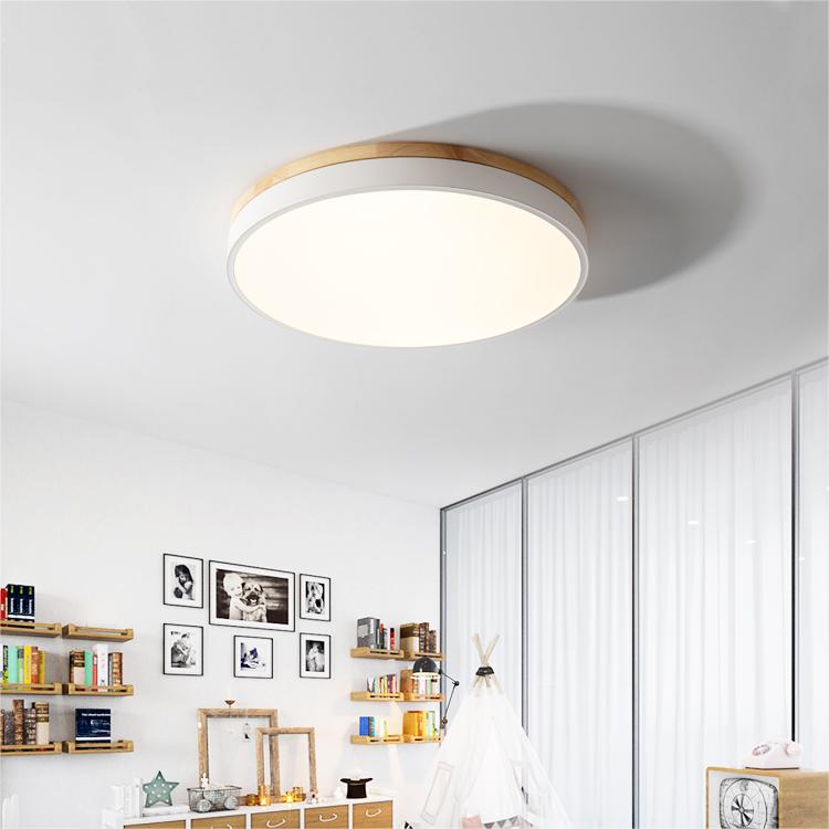 Wooden Round Shape Flush Ceiling Lights For Living Room White D30cm*H6cm(18W) NALANI