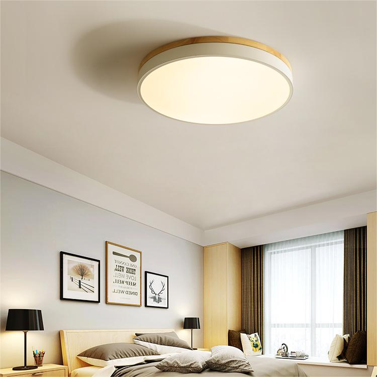 Wooden Round Shape Flush Ceiling Lights For Living Room White Warm Light NALANI