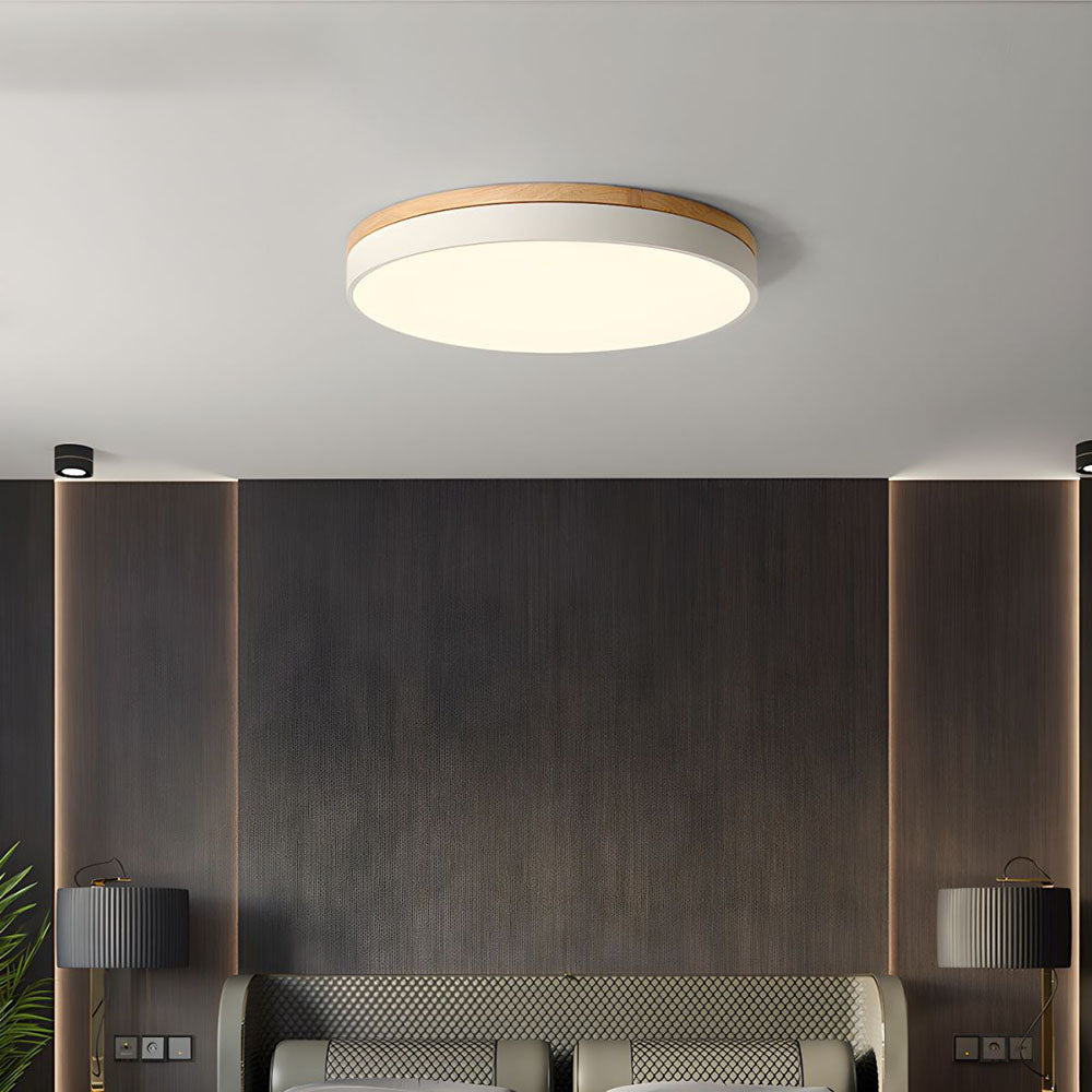 Wooden Round Shape Flush Ceiling Lights For Living Room White NALANI