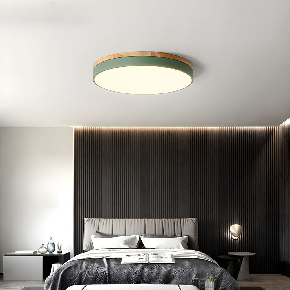 Wooden Round Shape Flush Ceiling Lights For Living Room Green NALANI