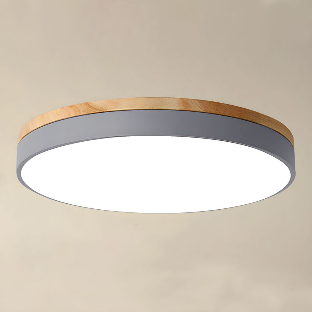 Wooden Round Shape Flush Ceiling Lights For Living Room Grey NALANI