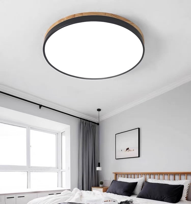 Wooden Round Shape Flush Ceiling Lights For Living Room Black NALANI