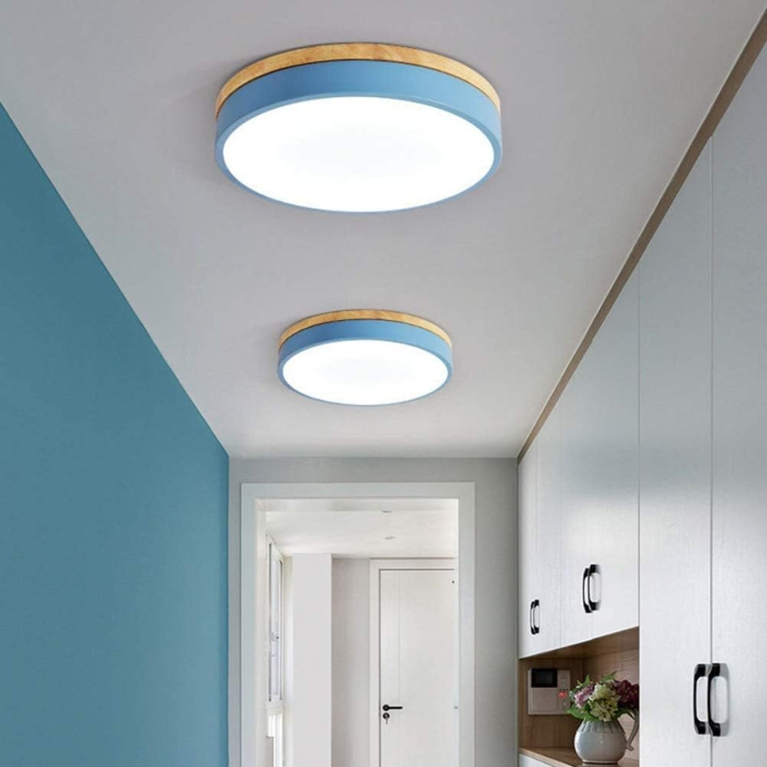 Wooden Round Shape Flush Ceiling Lights For Living Room Blue White Light NALANI
