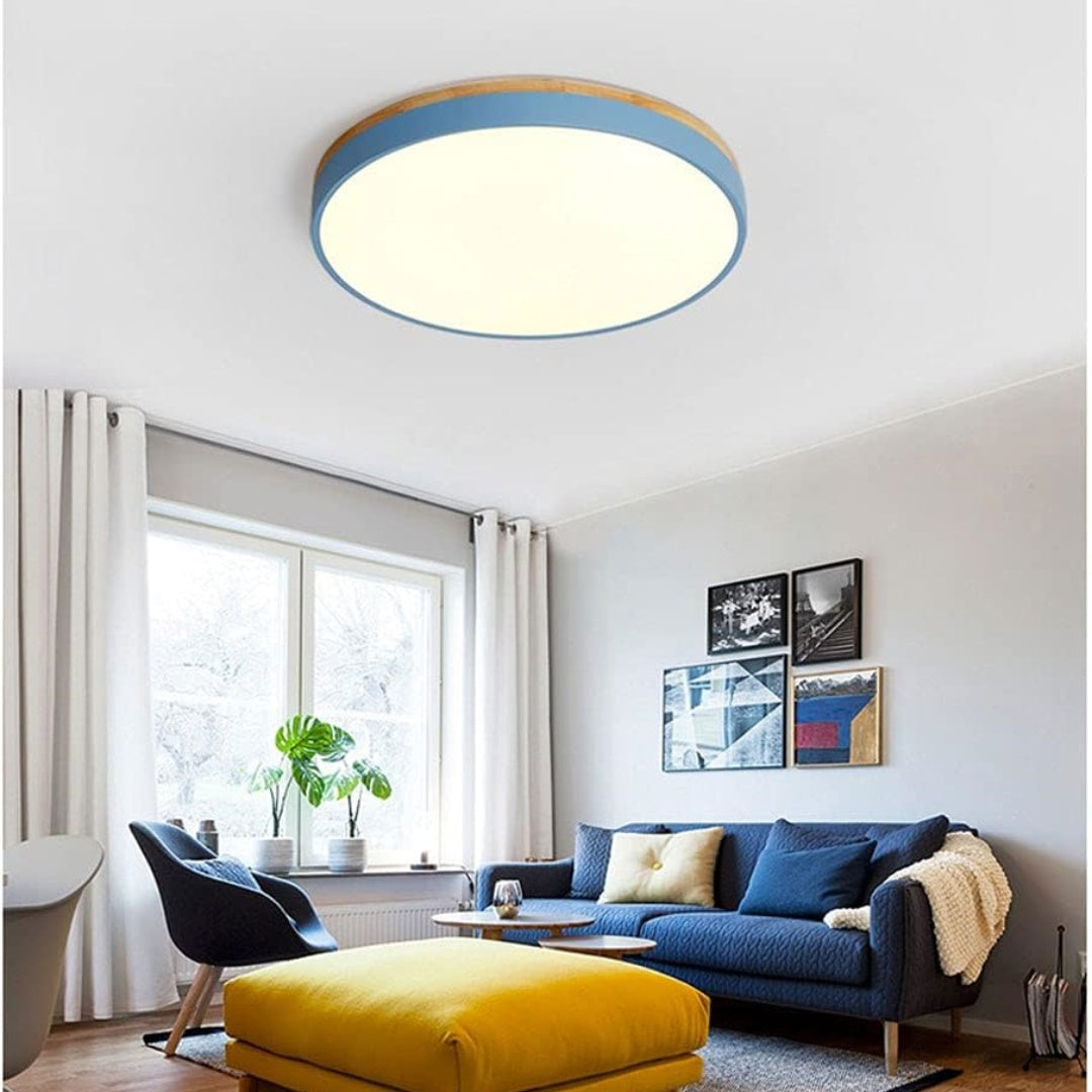 Wooden Round Shape Flush Ceiling Lights For Living Room Blue NALANI