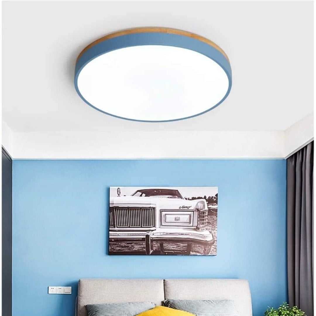 Wooden Round Shape Flush Ceiling Lights For Living Room Blue NALANI