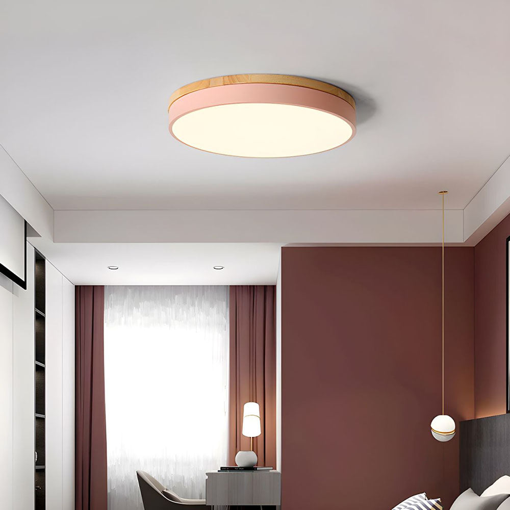 Wooden Round Shape Flush Ceiling Lights For Living Room Pink NALANI