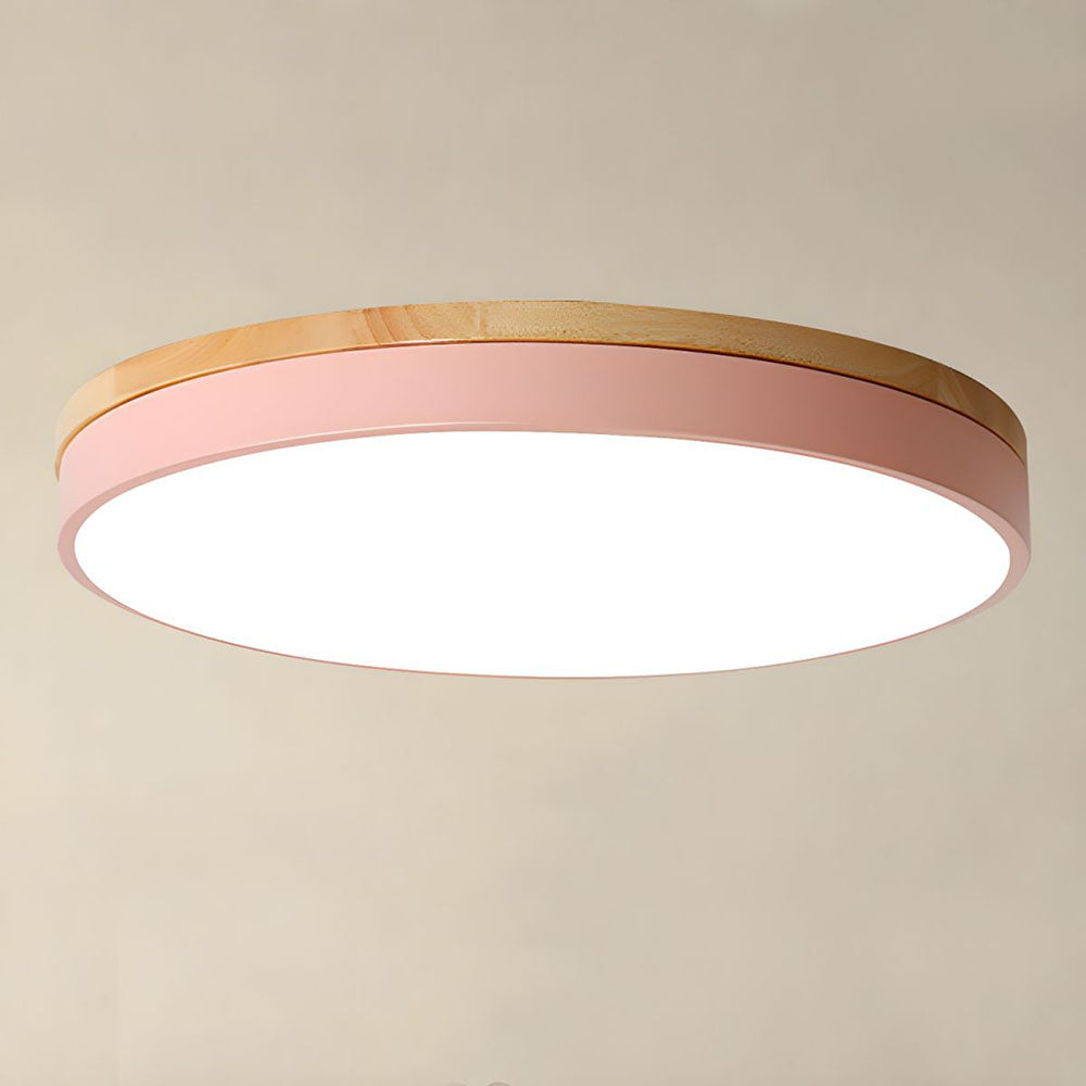 Wooden Round Shape Flush Ceiling Lights For Living Room Pink D60cm*H6cm(54W) NALANI