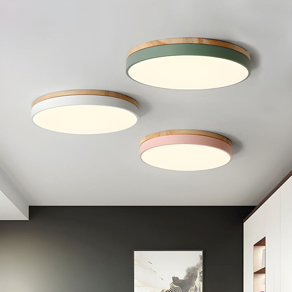 Wooden Round Shape Flush Ceiling Lights For Living Room NALANI