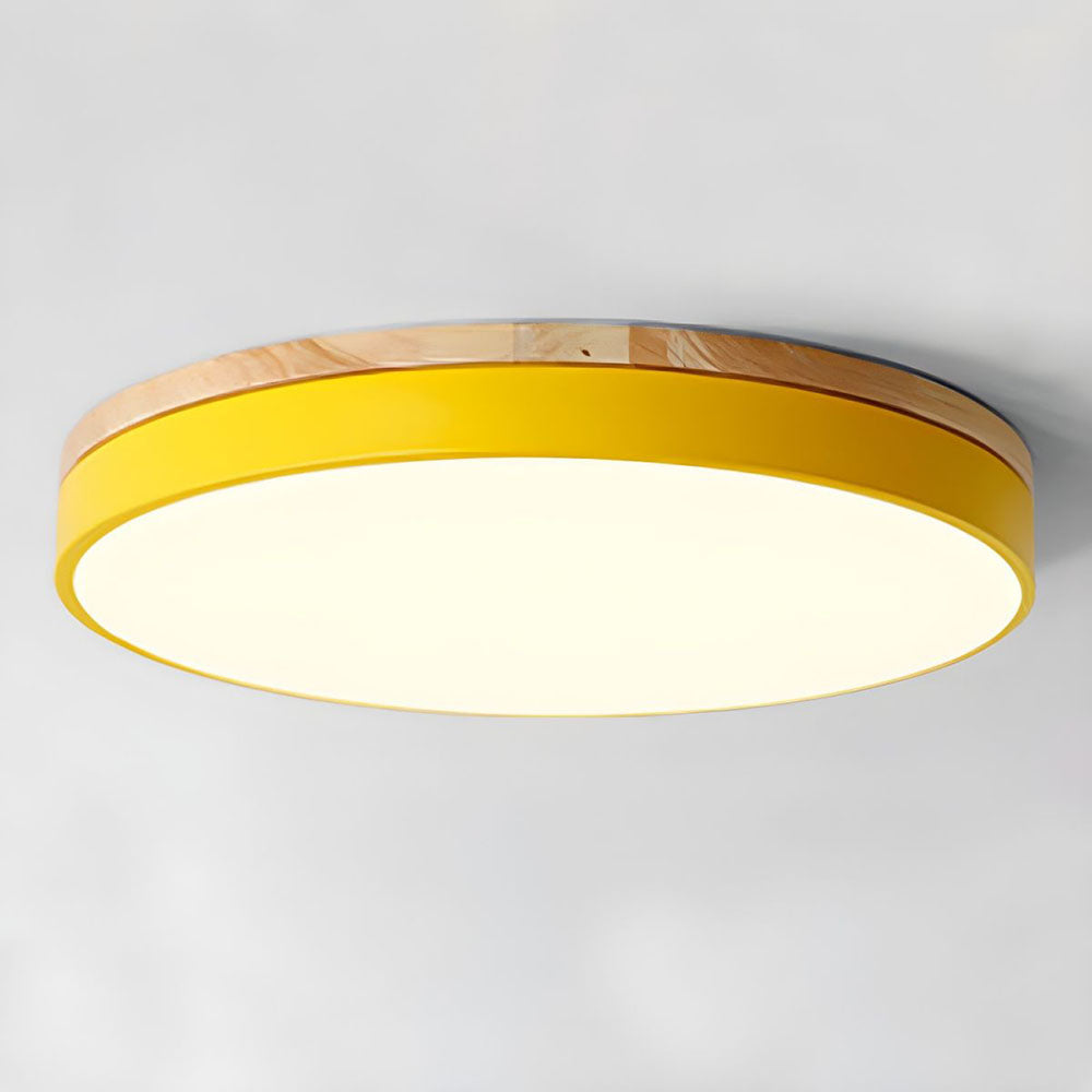 Wooden Round Shape Flush Ceiling Lights For Living Room Yellow NALANI