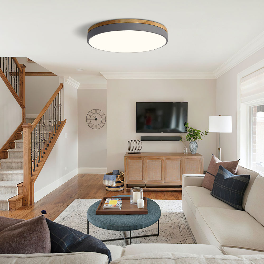 Wooden Round Shape Flush Ceiling Lights For Living Room NALANI