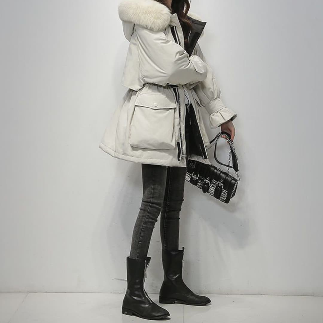 Luxurious Parka With Fur Collar For Women Winter Coat Beige NALANI