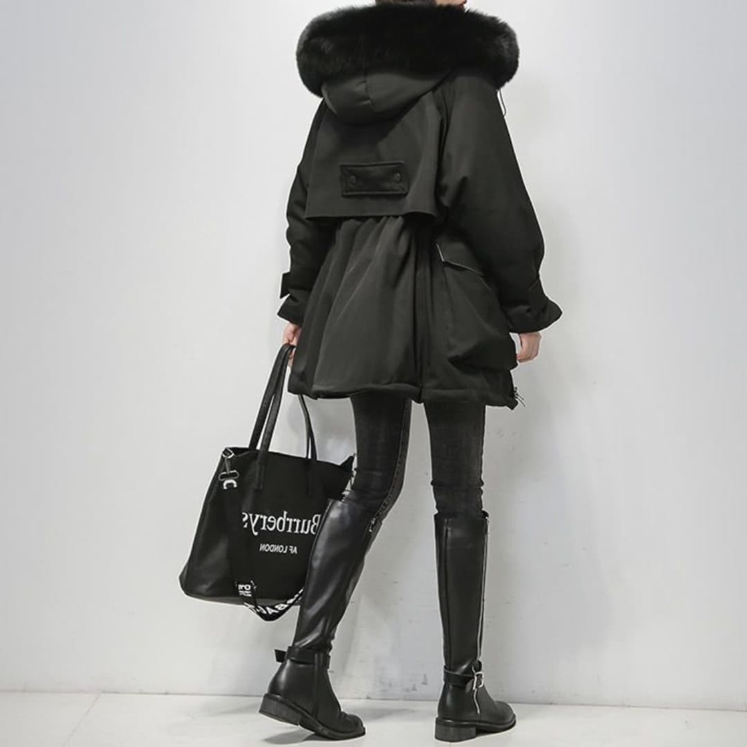 Luxurious Parka With Fur Collar For Women Winter Coat Black NALANI