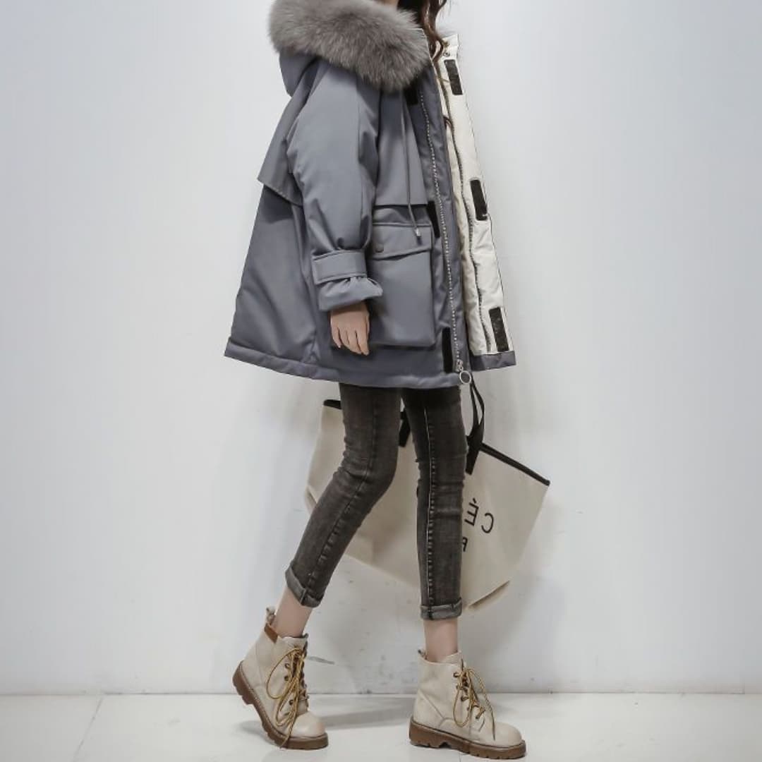 Luxurious Parka With Fur Collar For Women Winter Coat Gray NALANI