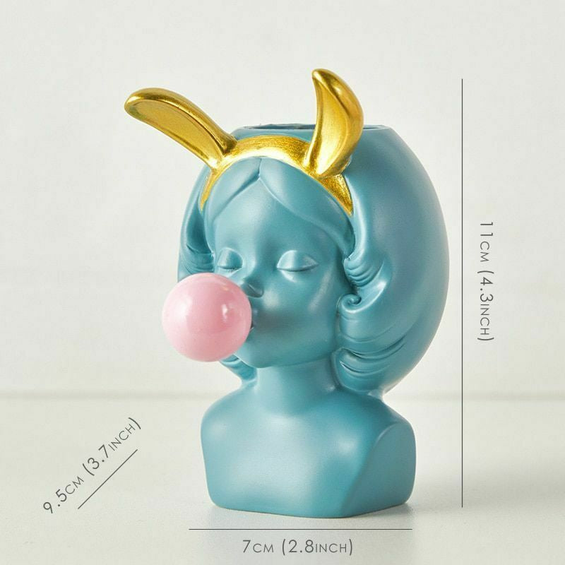 Cute Bubblegum Girl Ceramic Face Vase for Whimsical Home Decor NALANI