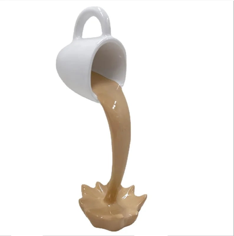 Floating Coffee Cup Sculpture Creative Kitchen Desktop Decor Milk color NaLani