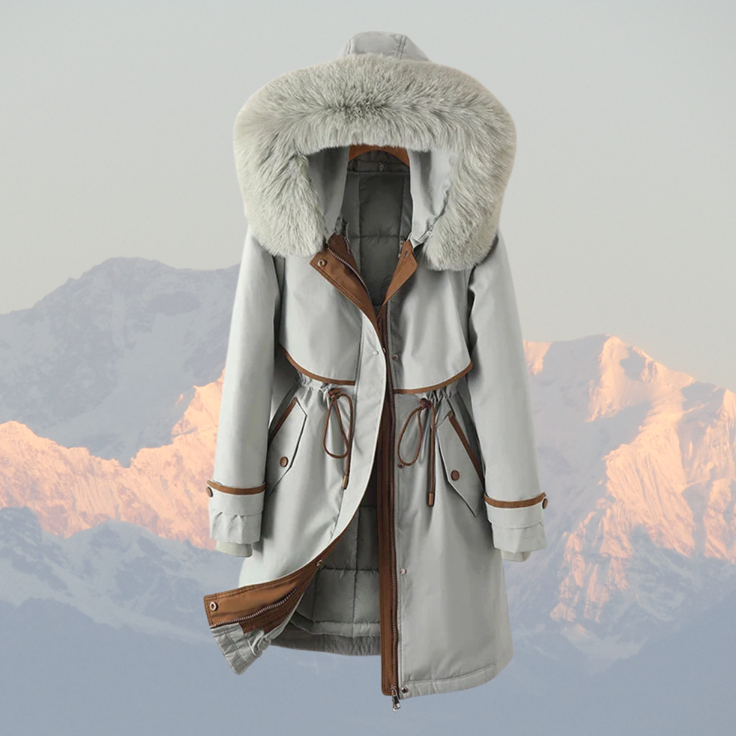 Women’s Parka Winter Jacket – Quilted Lining – Faux Fur Hood – Adjustable Waist – Zip Closure