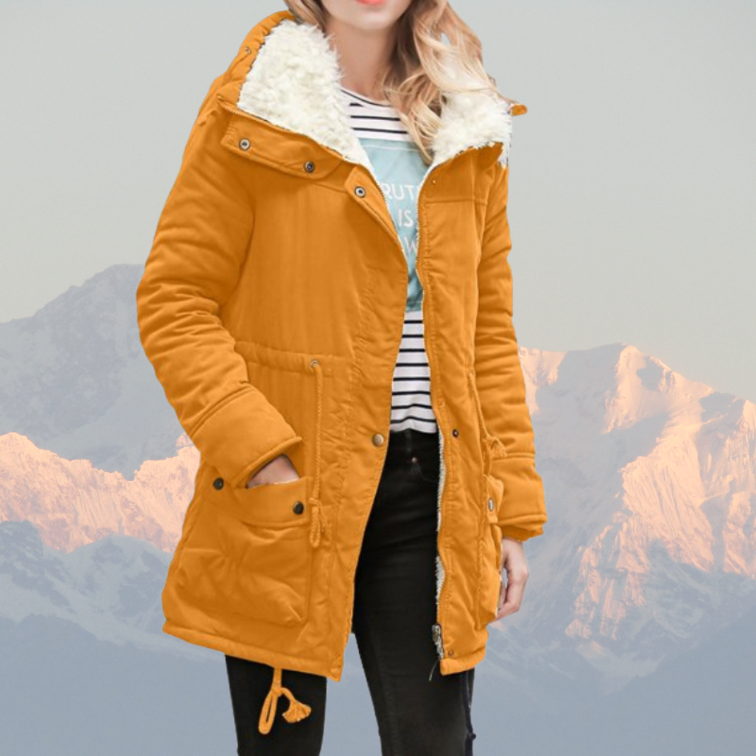 Women’s Parka Winter Jacket – Water-Resistant – Plush Lined – Hooded – Adjustable Waist – Mid-Length