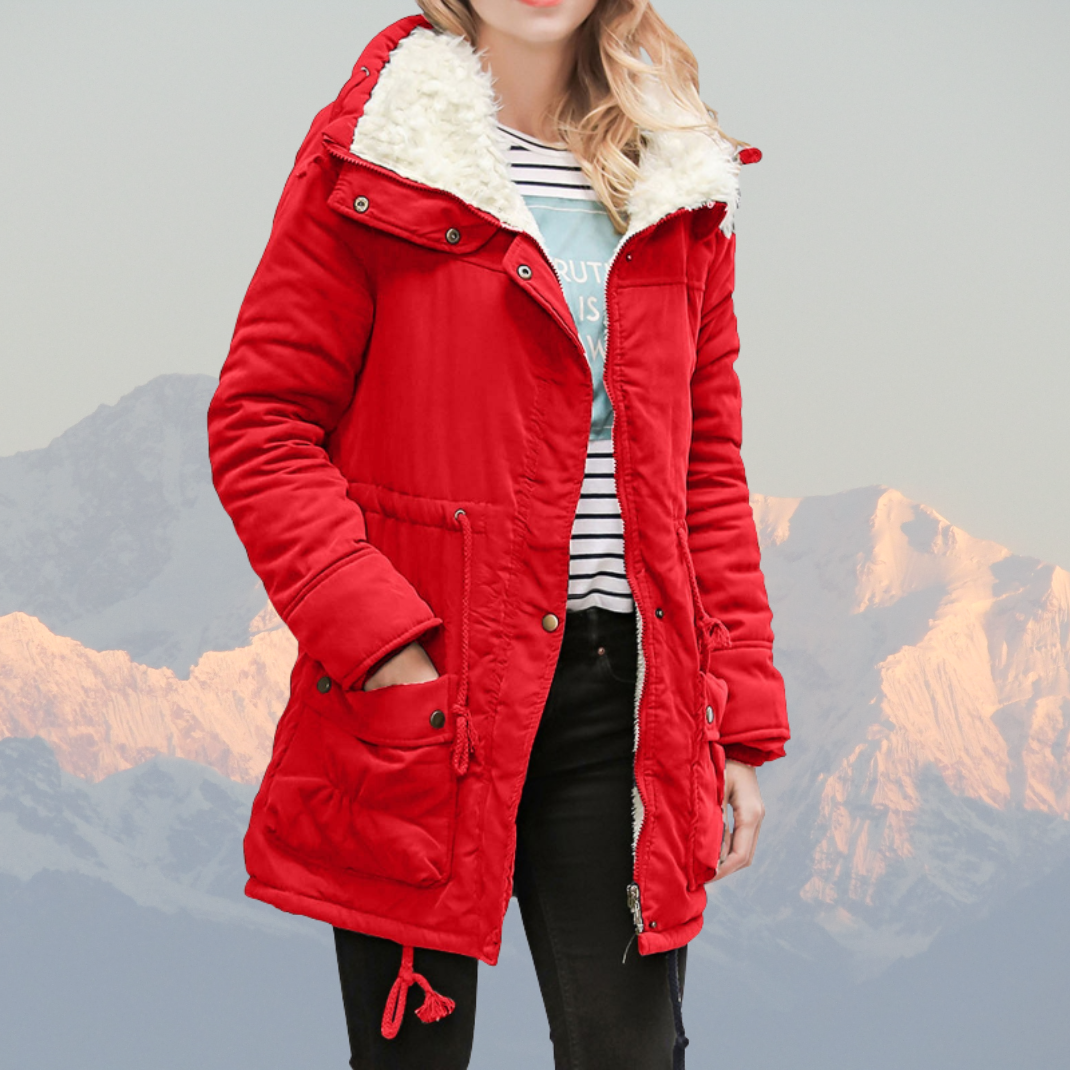 Women’s Parka Winter Jacket – Water-Resistant – Plush Lined – Hooded – Adjustable Waist – Mid-Length
